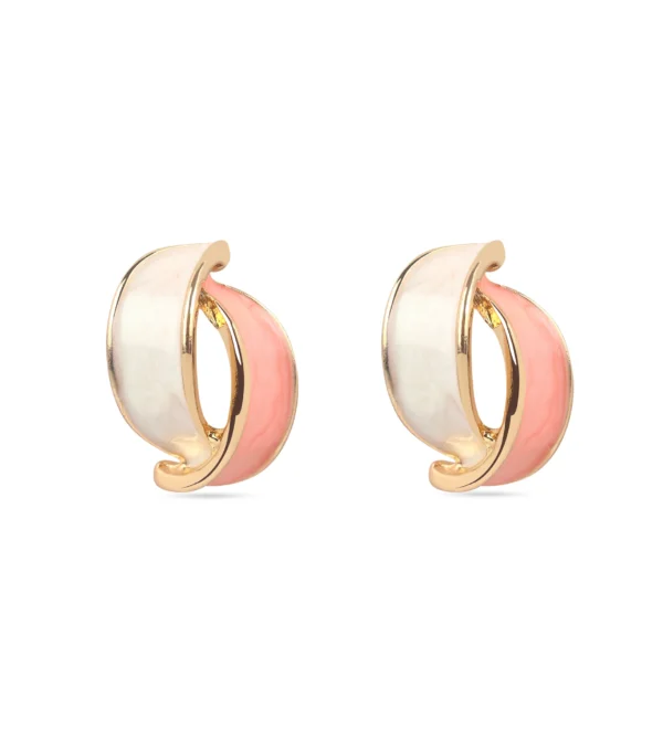 Anti-Tarnish Dual Peach and White Enamel Earring - Image 2