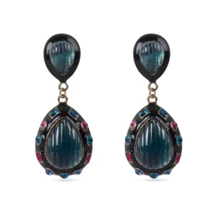 Alloy Enamel Blue Glass Water Drop Earring