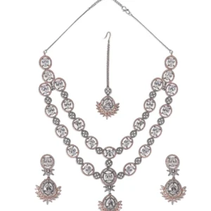 Tasmaye premium Rose Gold plated American Diamond necklace set Wedding Special