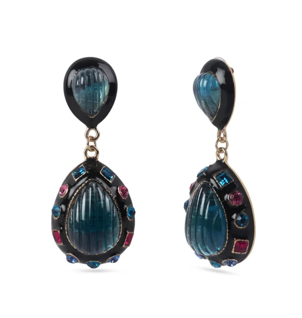 Alloy Enamel Blue Glass Water Drop Earring - Image 4