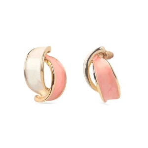 Anti-Tarnish Dual Peach and White Enamel Earring